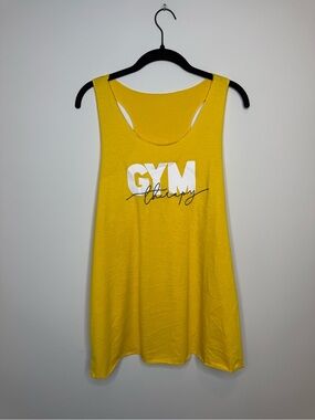Yellow 'GYM Therapy' Scoop Neck Tank Top